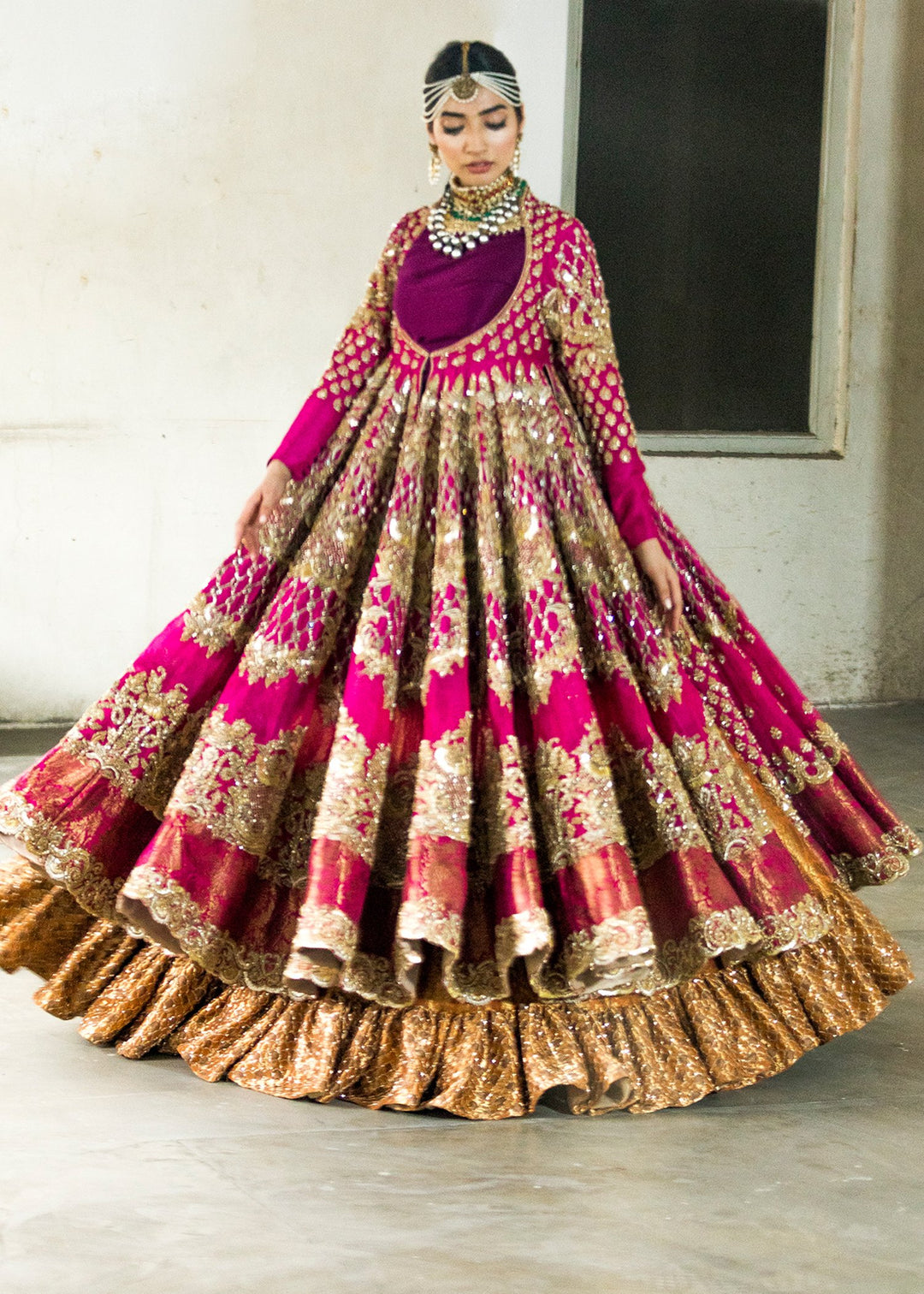 Latest organza embroidered peshwaz for wedding wear in pink color