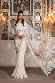Elegant Pakistani designer saree in pure white color