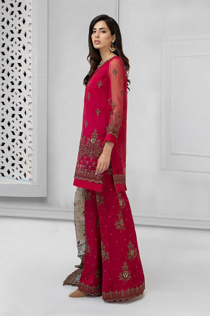 Fancy Pakistani designer suit in marjanda color # P2225