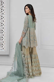 Pakistani embroidered party wear dress in aqua color # P2241