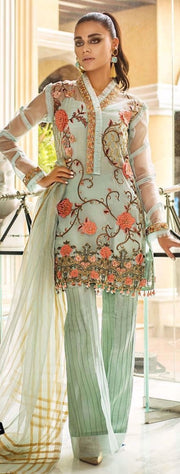 Beautiful Pakistani party wear dress in light green color # P2215