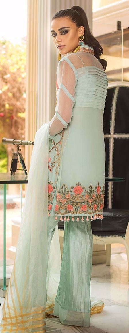 Beautiful Pakistani party wear dress in light green color P2215