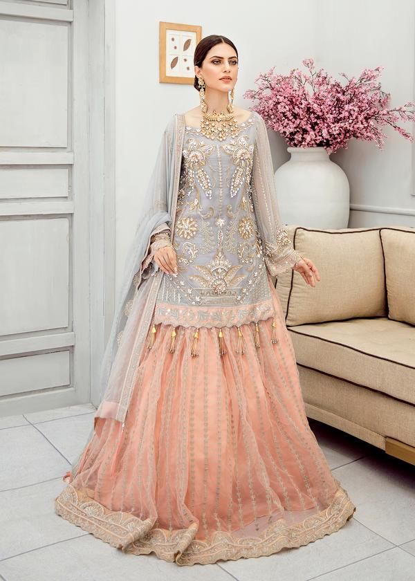 Buy Latest Wedding Party Sharara In Grey And Peach Medium Buy Latest Wedding Party Sharara In Grey And Peach Medium