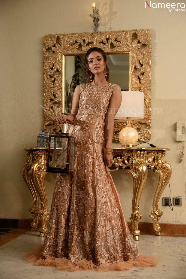 peach bridal gown