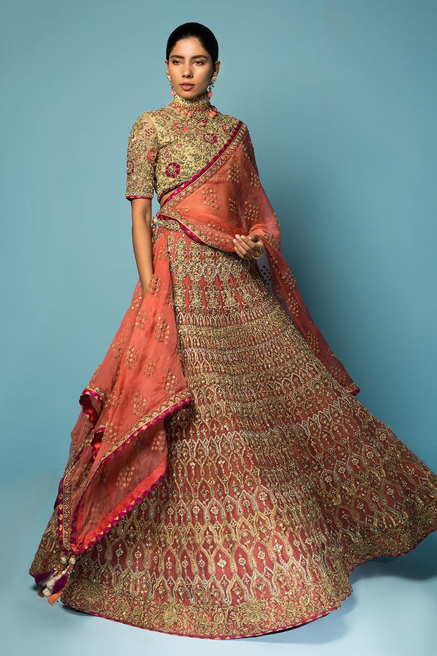 peach pink lehenga 