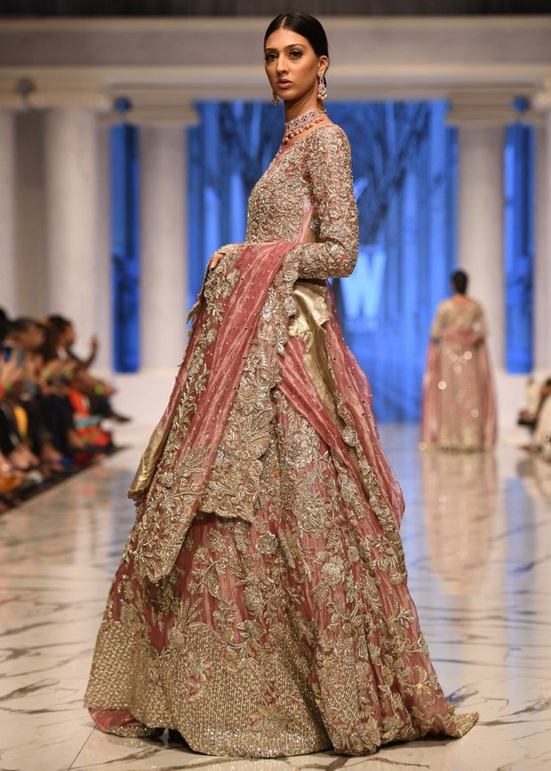 Latest pink embroidered Pakistani bridal dress on net fabric  # B3372