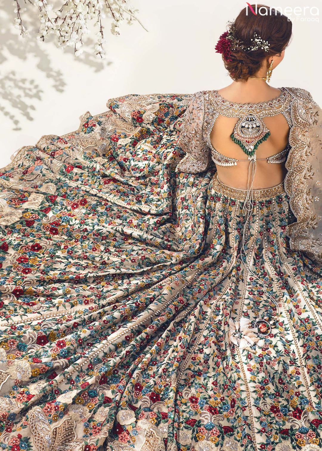 pink and grey lehenga