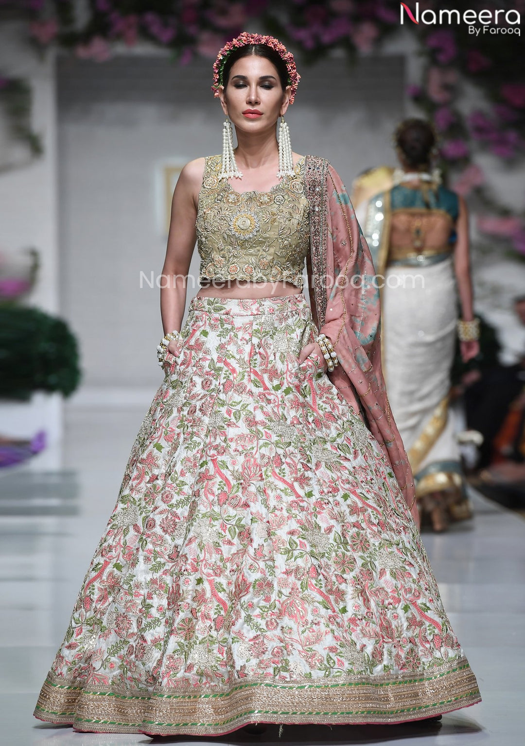 pink and white lehenga choli