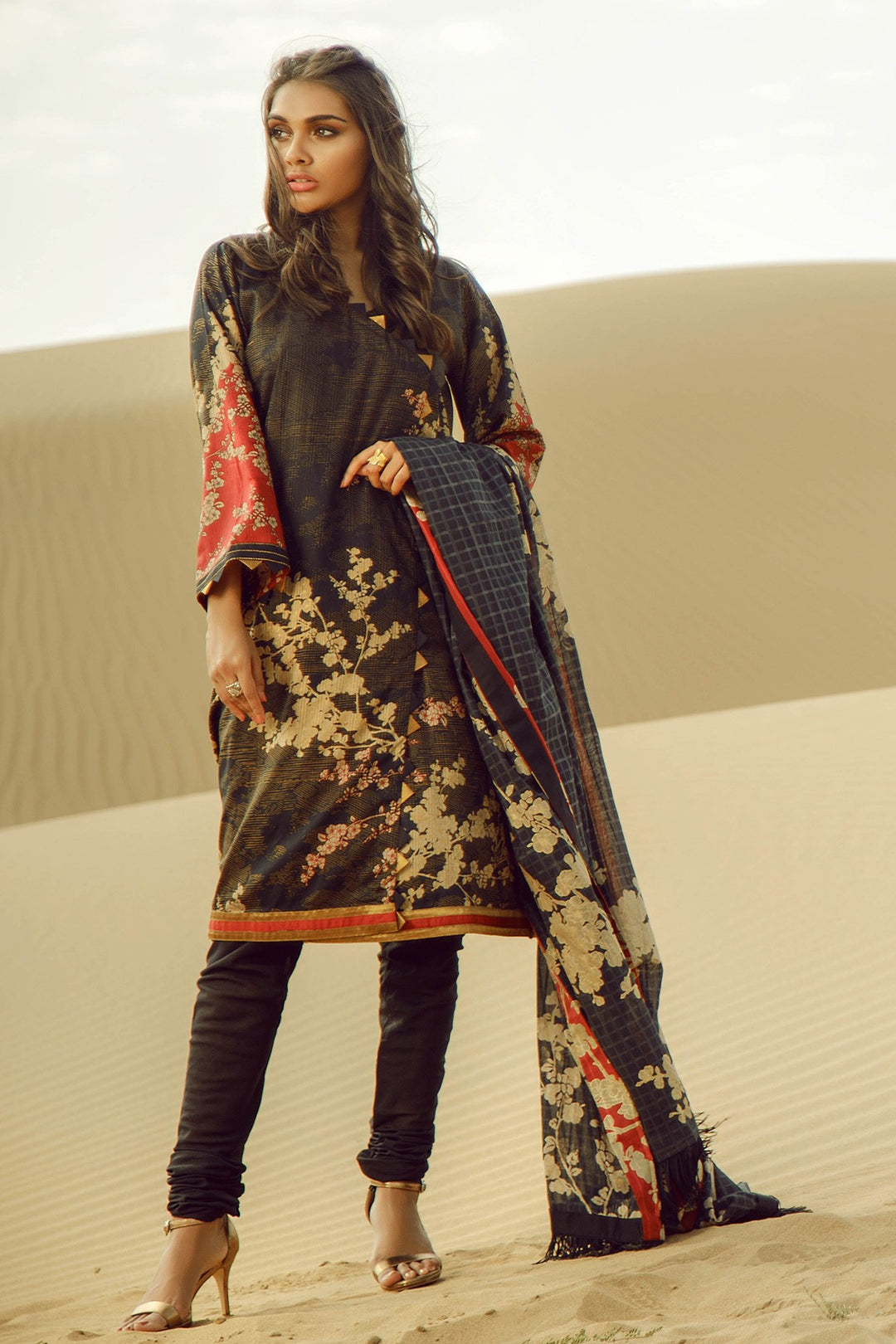 Latest Summer Pakistani printed lawn outfit in elegant black color # P2508