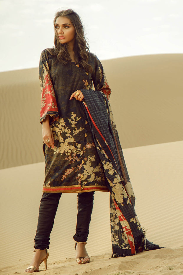 Latest Summer Pakistani printed lawn outfit in elegant black color # P2508