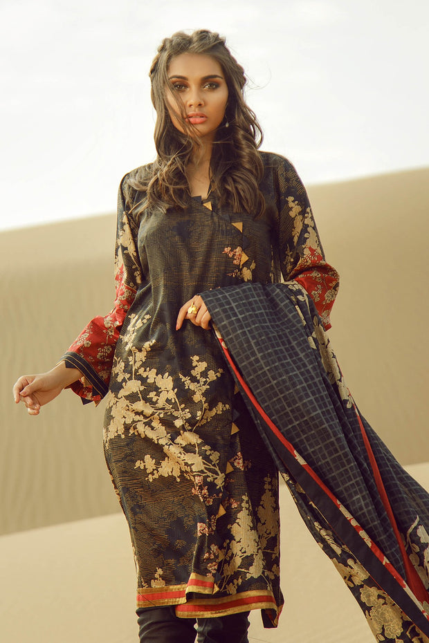 Latest Summer Pakistani printed lawn outfit in elegant black color # P2508