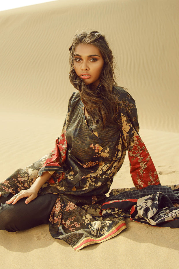 Latest Summer Pakistani printed lawn outfit in elegant black color # P2508