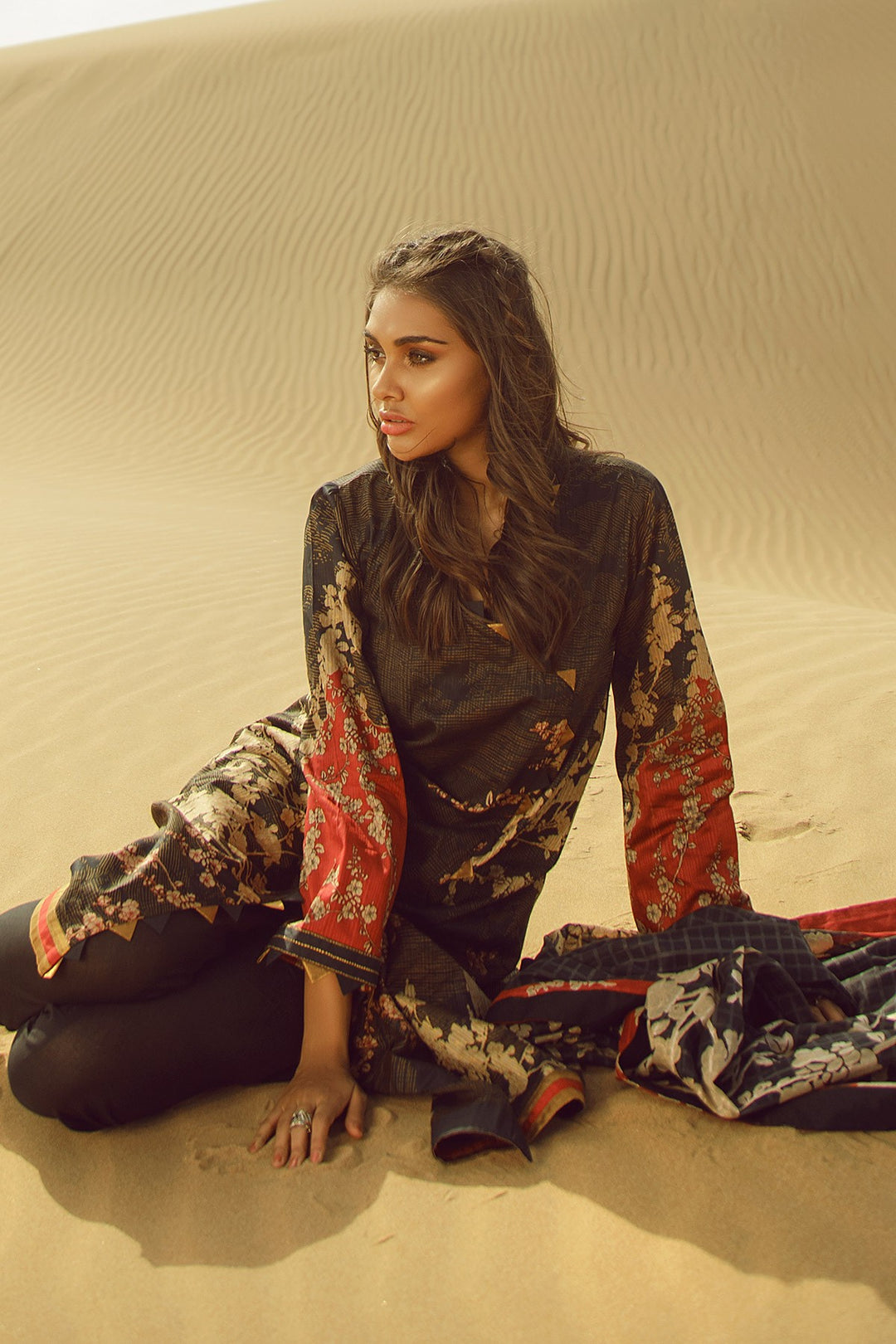 Latest Summer Pakistani printed lawn outfit in elegant black color # P2508