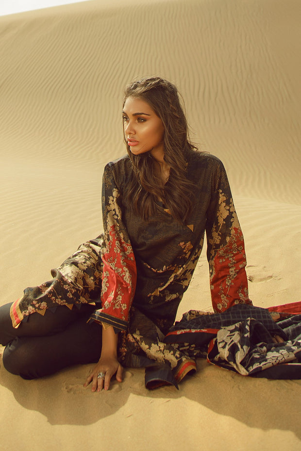 Latest Summer Pakistani printed lawn outfit in elegant black color # P2508