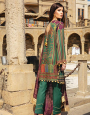 Latest Indian embroidered & printed linen dress in lavish green color