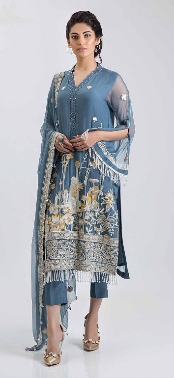 Pure chiffon dresses Pakistani thread embroidered LARGE