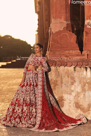 red and gold bridal lehenga