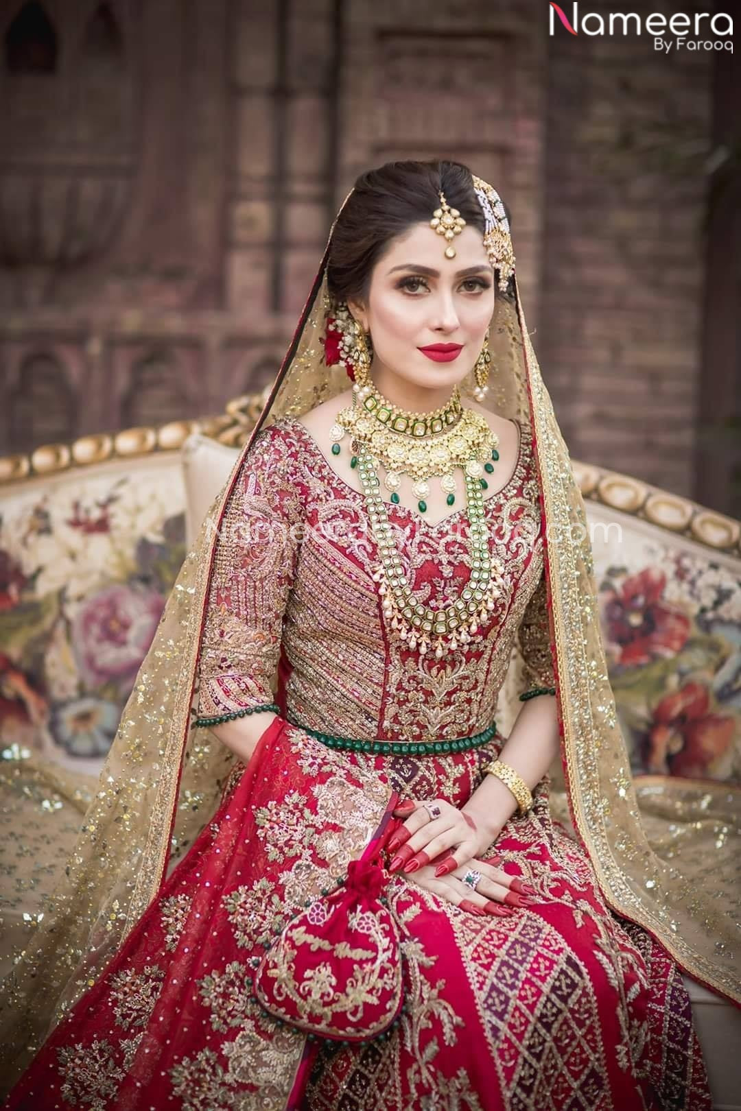 red and golden bridal lehenga