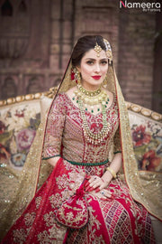 red and golden bridal lehenga