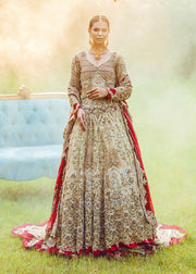 red and golden lehenga