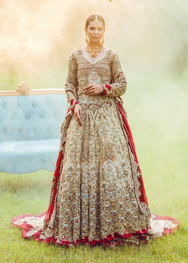 red and golden lehenga