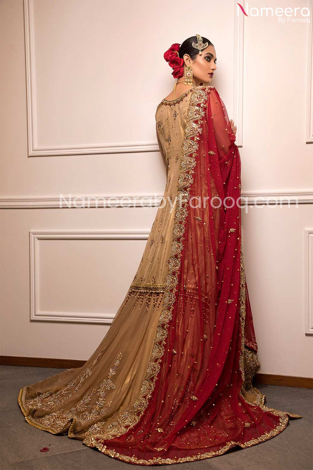 red and golden lehnga