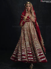 red and golden wedding dress pakistani