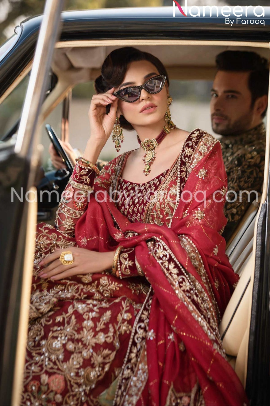 red golden bridal lehenga
