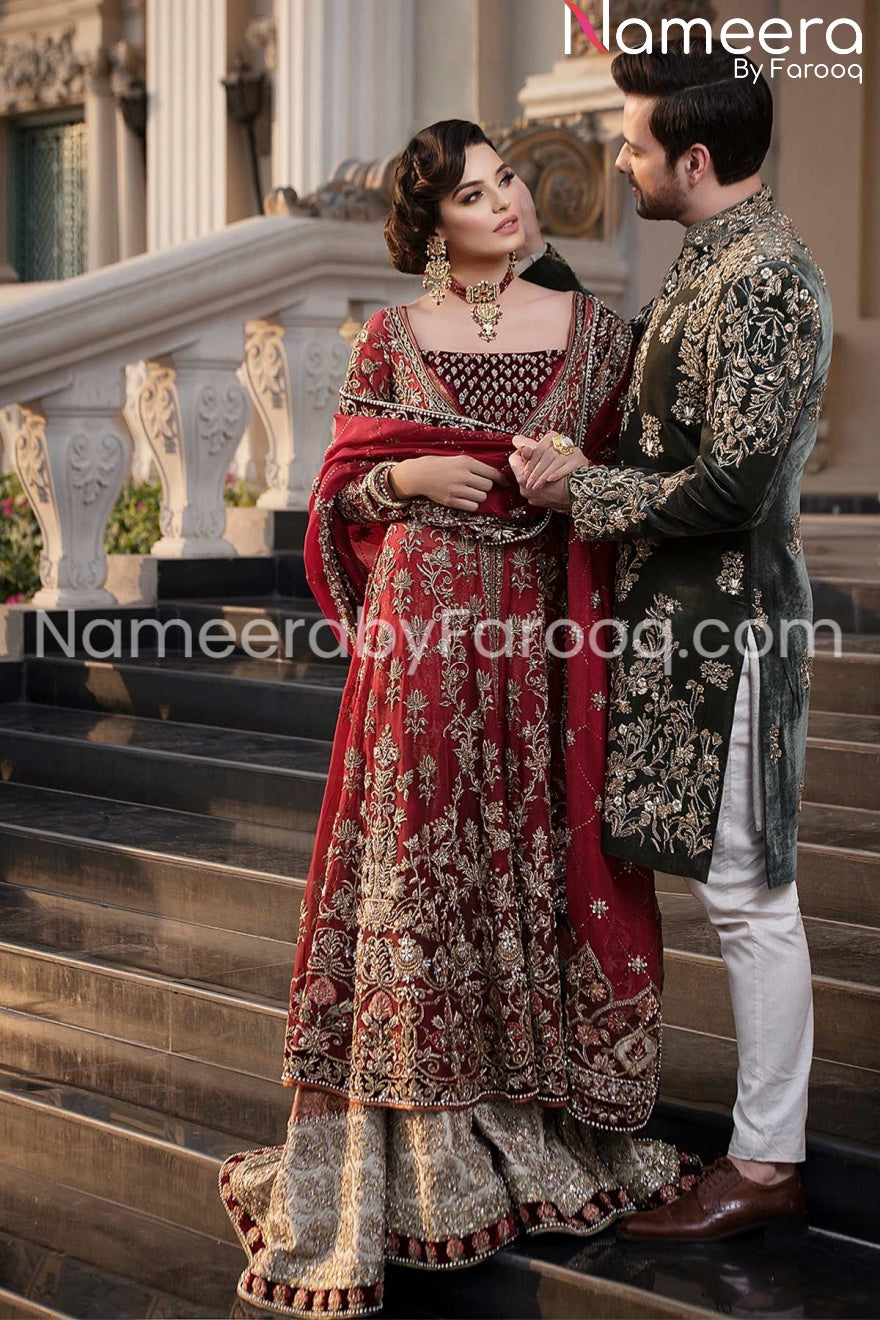 red golden bridal lehenga
