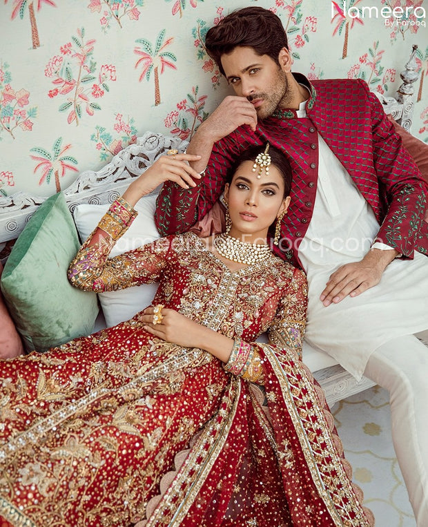 red bridal lehnga