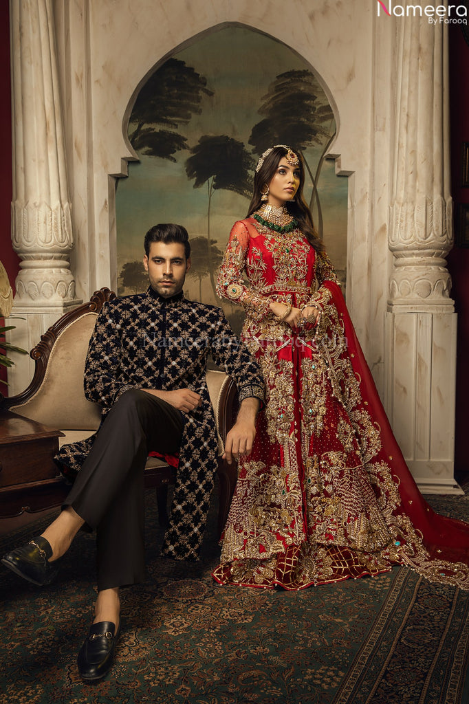 Red and black outlet bridal lehenga