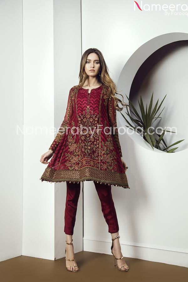Red chiffon dress party wear