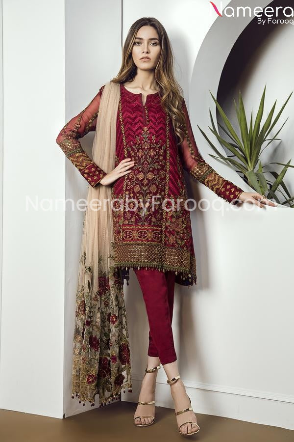 Red chiffon dress