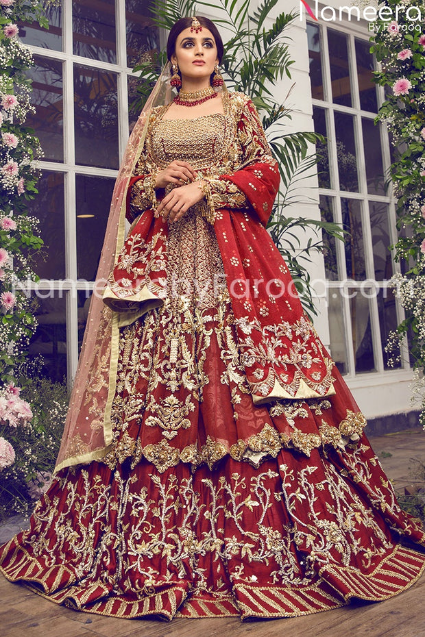 red embrioded lehnga 2021