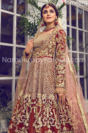 red embrioded lehnga online