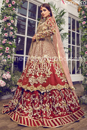 red embrioded lehnga