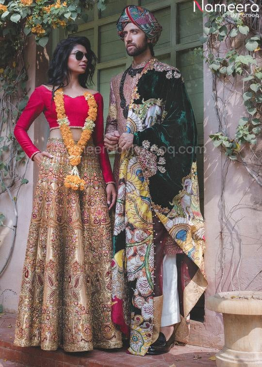 red lehenga