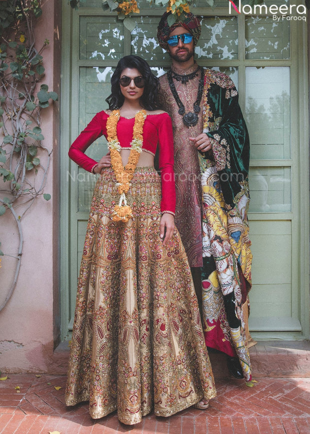  Red Lehenga with Golden Work 