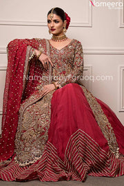 Modern Royalty Pakistani Red Gold Bridal Dresses #BN609