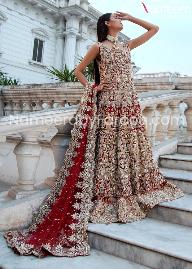 red pakistani gown dress