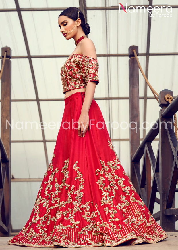 red sequin lehnga