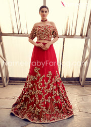 red sequin lehnga