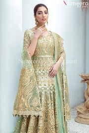 Embellished Sea Green Lehenga Gown Bridal Attire