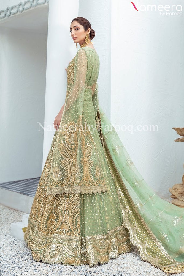 Embellished Sea Green Lehenga Gown Bridal Dress