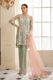Beautiful Pakistani sequinned net dress in green color # P2328