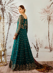 Thread and sequins embroidered frock in cobalt green color # P2320