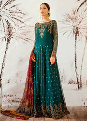 Thread and sequins embroidered frock in cobalt green color # P2320
