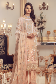 Pakistani Chiffon embroidered shalwar kameez for eid in peach color