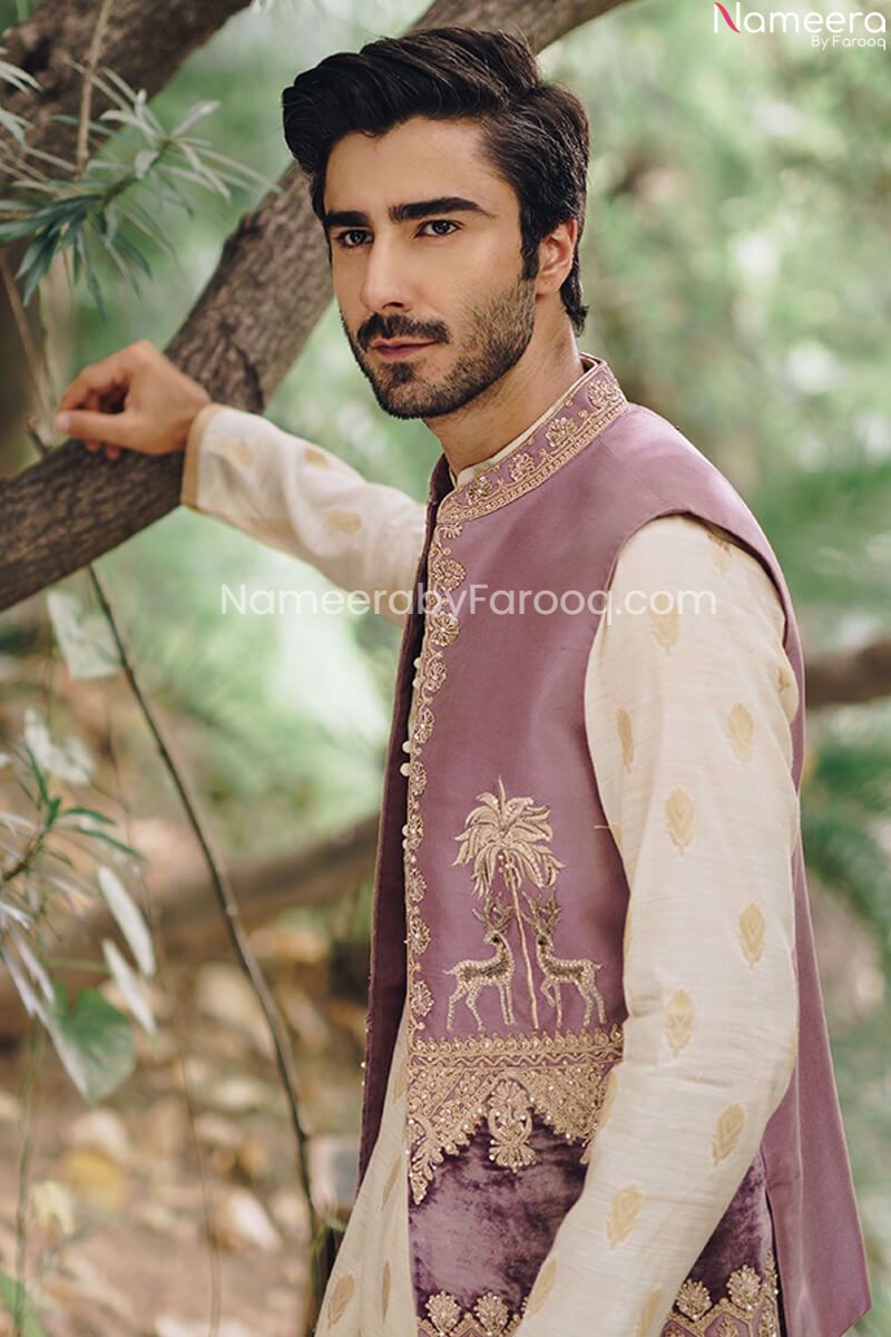 Designer Pakistani Men's Clothes in Waistcoat Mens Sherwani Nameera