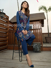 Lawn short shirt with capri  blue